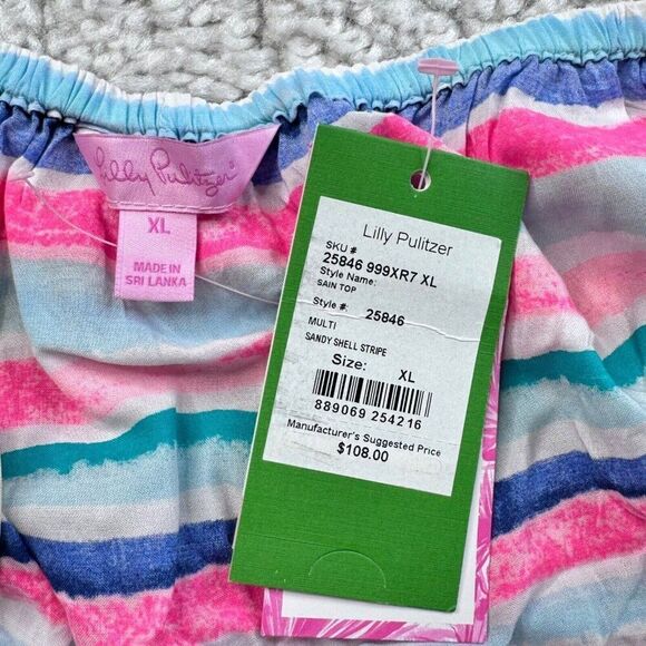 Lilly Pulitzer Sain Top Off The Shoulder Sandy Shell Stripe NEW - Picture 4 of 8